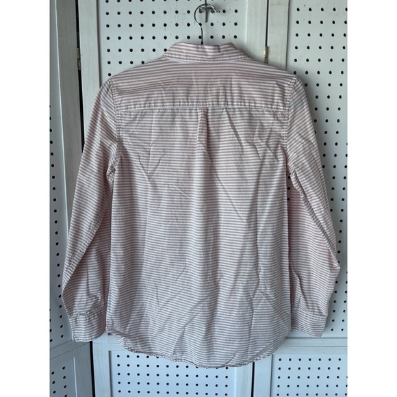 Garnet Hill Button Down Striped Oxford Shirt Pink White Women's 04 Sm Org Cotton - Picture 5 of 5